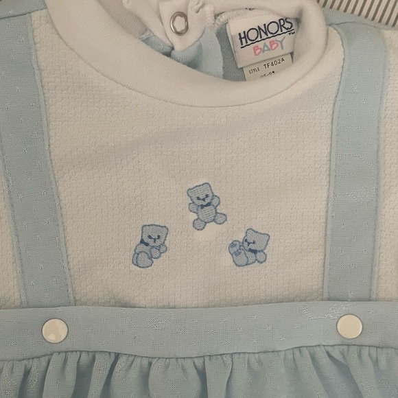 90’s Deadstock 9M Teddy Bear One Piece button up set baby blue - Picture 2 of 8